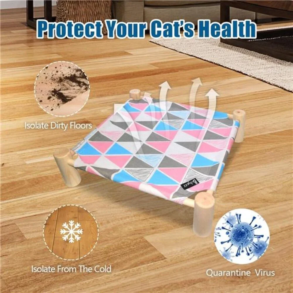 Cat/Dog Bed,Wooden PetHammock Bed,Elevated Breathable DogBed,Detachable Portable